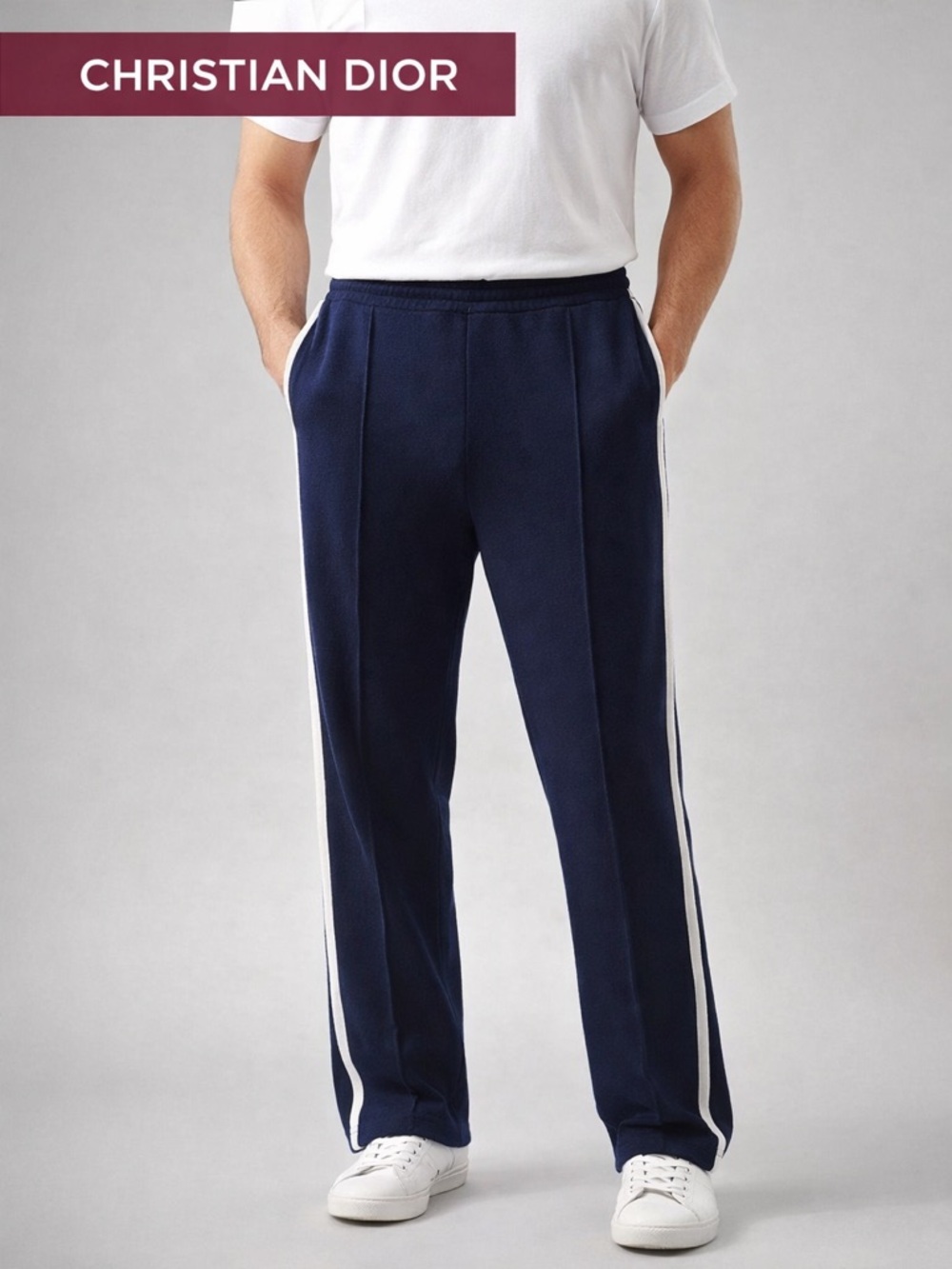 Christian Dior Monsieur Vintage‎ Navy Blue White Stripe Track Pants Mens XL